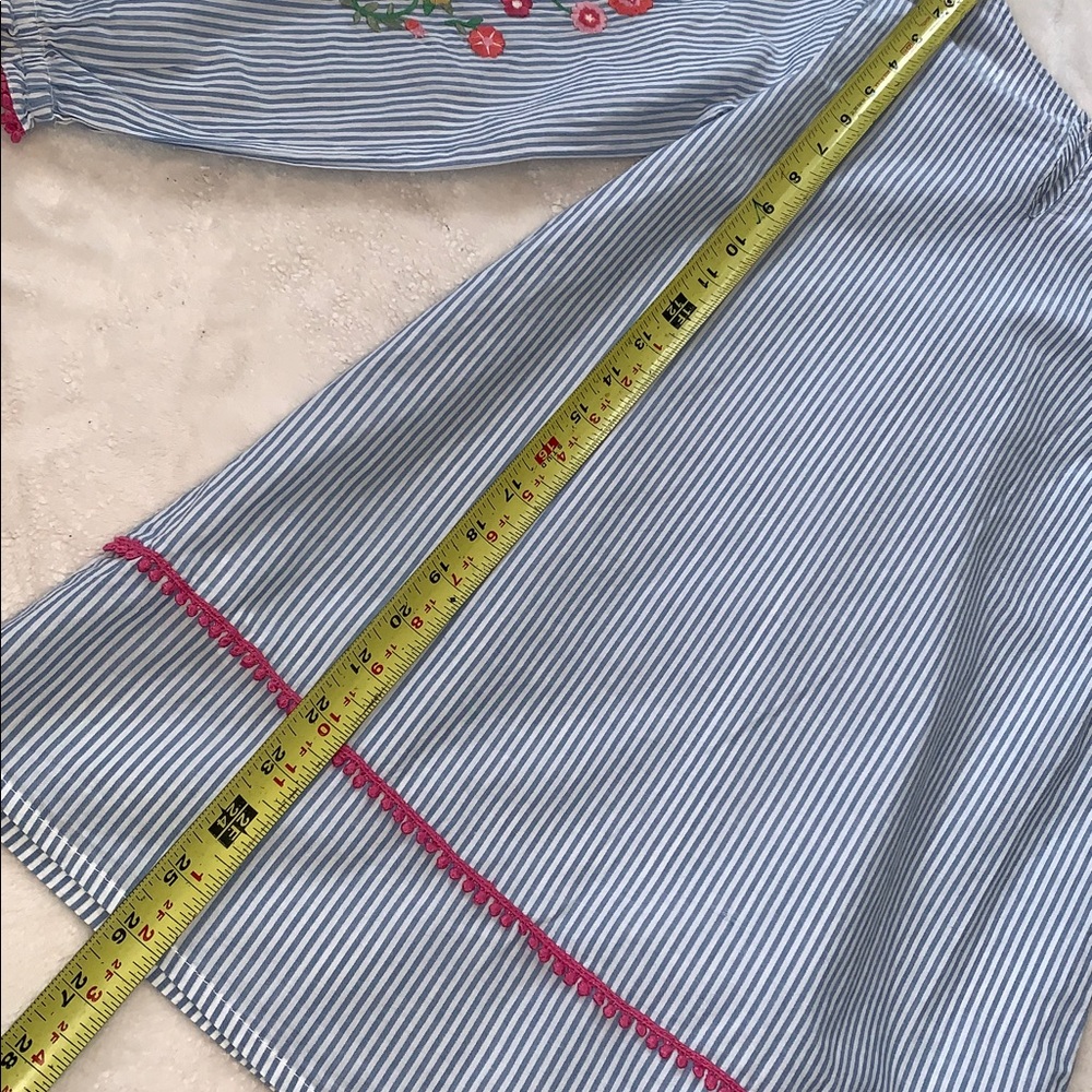 Mini Boden Girls' Striped Floral Embroidered Kaftan in Blue MIx EUC Tunic/Dress - Picture 16 of 16